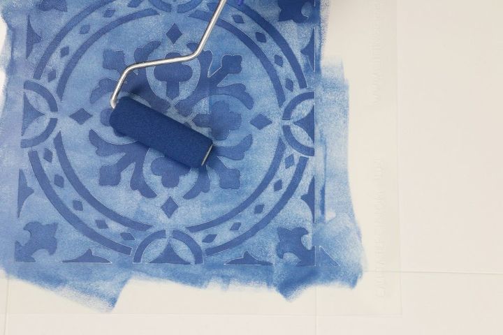 how to paint a floor with a tile stencil