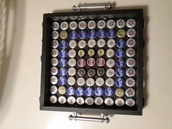 beer cap serving tray, My tray after attaching the drawer handles