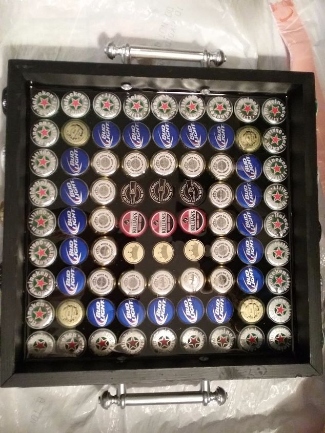 beer cap serving tray, After pouring the Epoxy over caps