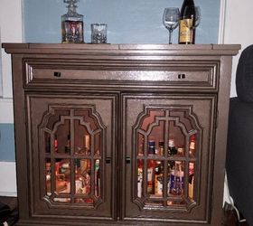 plastic and pressboard bar, Finished bar cabinet
