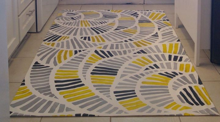 s 10 quick and easy rug ideas to brighten up your space, Painted Kitchen Floor Cloth