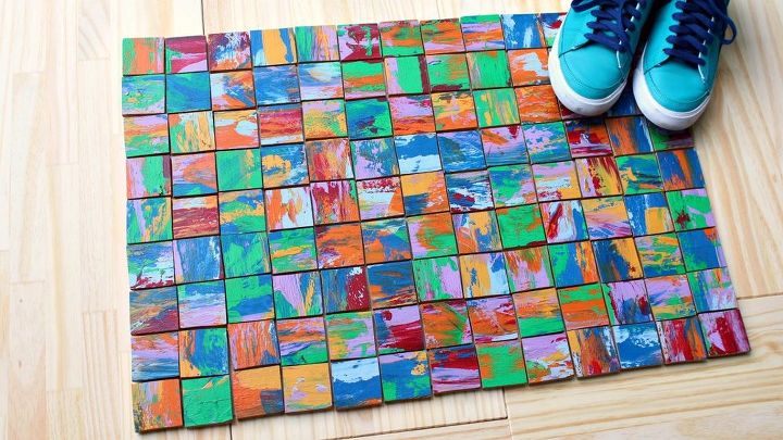 s 10 quick and easy rug ideas to brighten up your space, Colorful Scrap Wood Rug