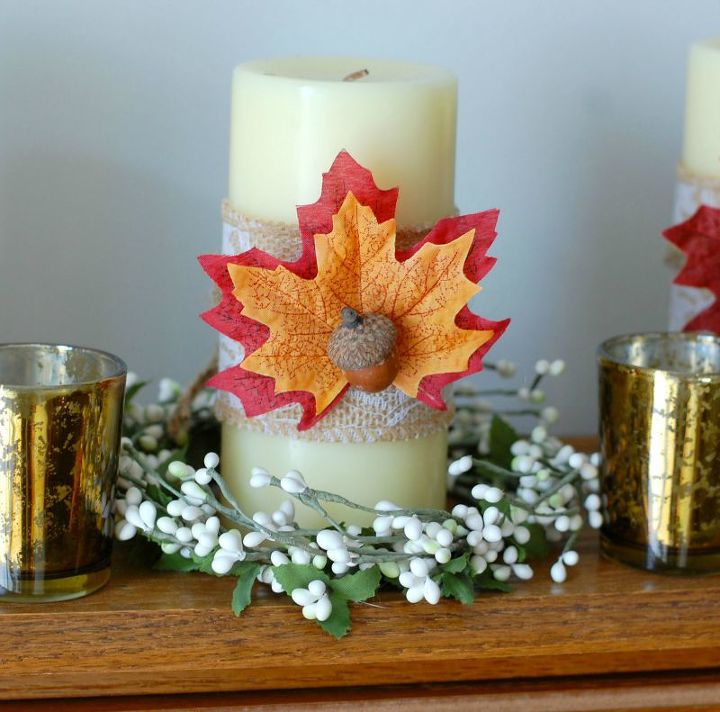 decoraes de outono vela com serapilheira e folhas