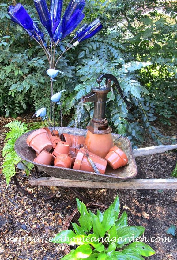 wheelbarrow water feature our fairfield home garden, Add garden accents