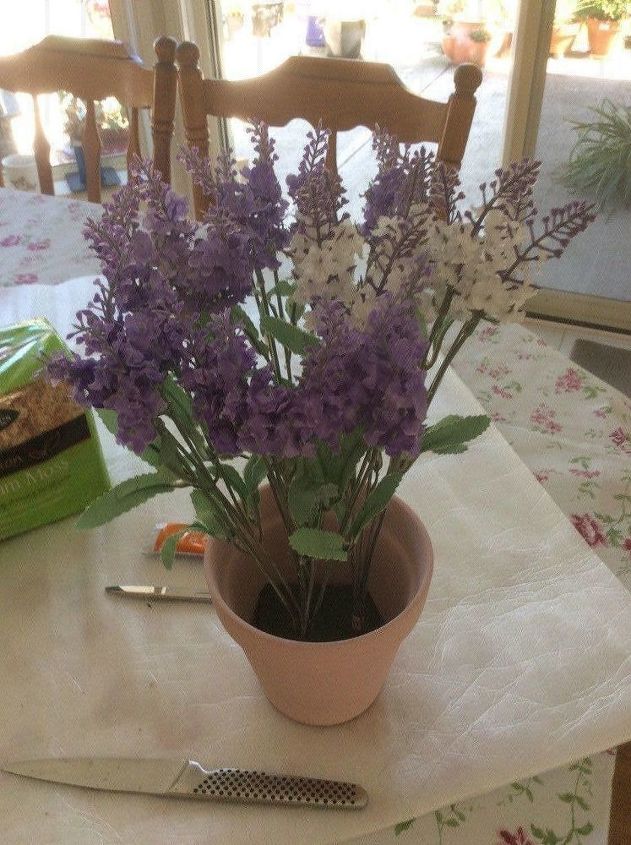 how to make an artificial lavender pot, Lavender in foam block