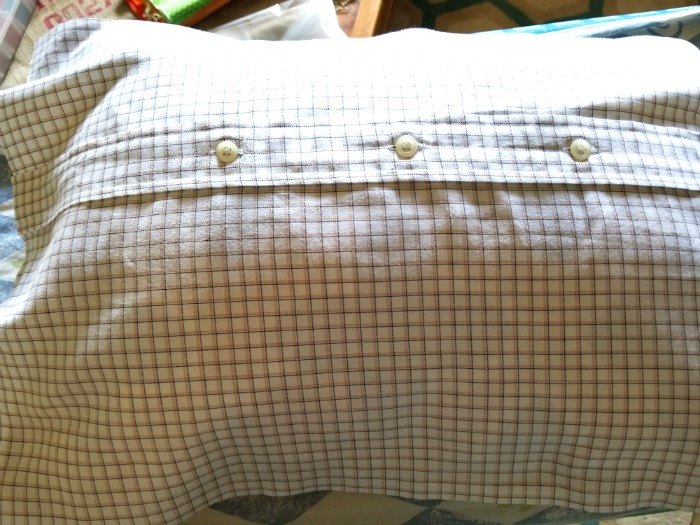 how to make a pillow cover from an old dress shirt and a tea towel