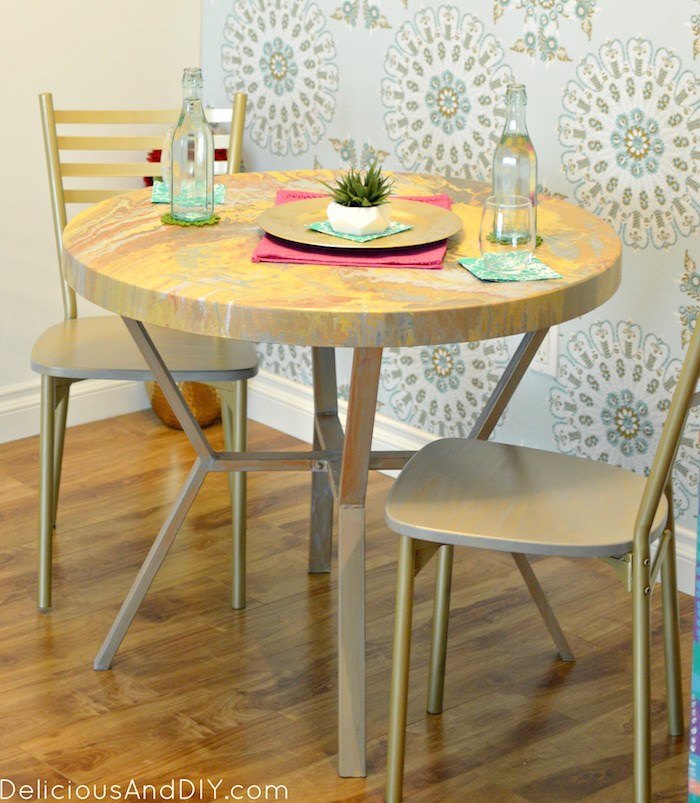 diy marbled painted dining table