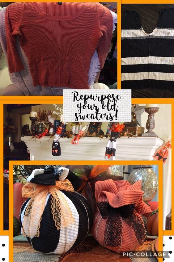 repurpose your old sweaters into fall harvest decorations, 2 sweaters repoursed into harvest decorations