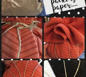 repurpose your old sweaters into fall harvest decorations, Or plastic grocery bags as stuffing