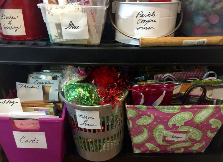 organize craft supplies, Bottom half of shelves