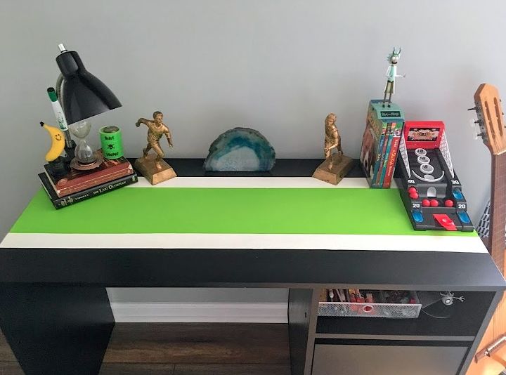 tween boy s desk makeover with a neon green stripe
