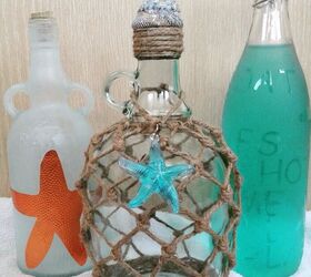 empty bottle transformed to beach decor