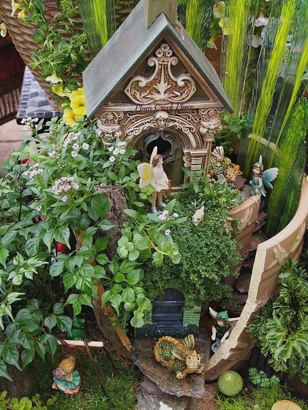 making a fairy garden out of a broken flower pot