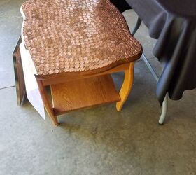 what can i use to glue the pennies to the top of the wood table