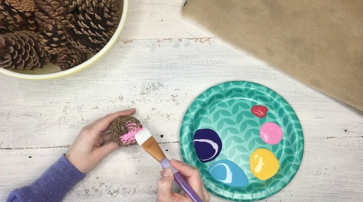 s 3 wreath ideas to brighten up your front door, Step 2 Paint the bottoms of pinecones
