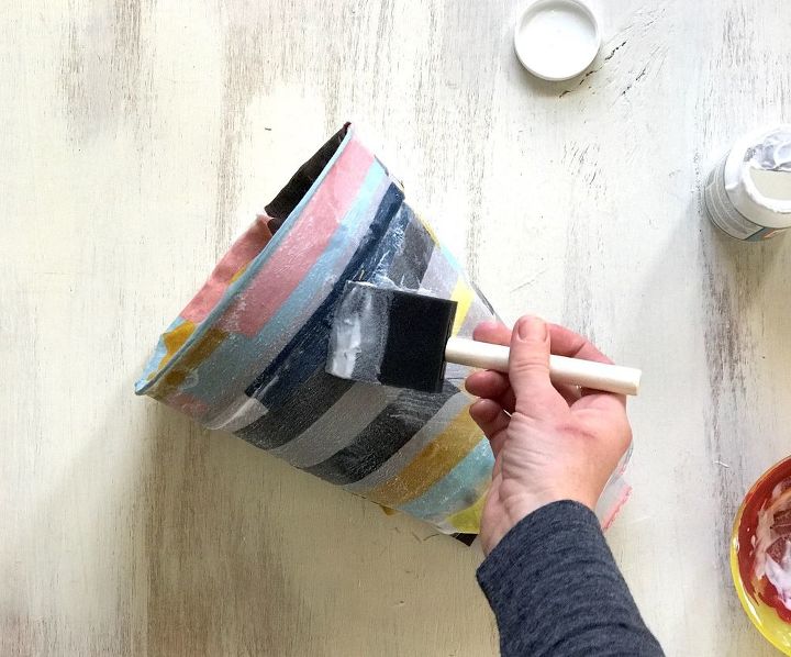 26 stunning ways to use mod podge in your home, Make a faux patchwork pot