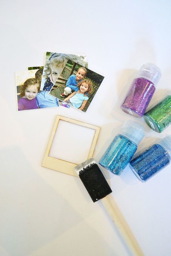 26 stunning ways to use mod podge in your home, Add glitter to polaroid picture frames