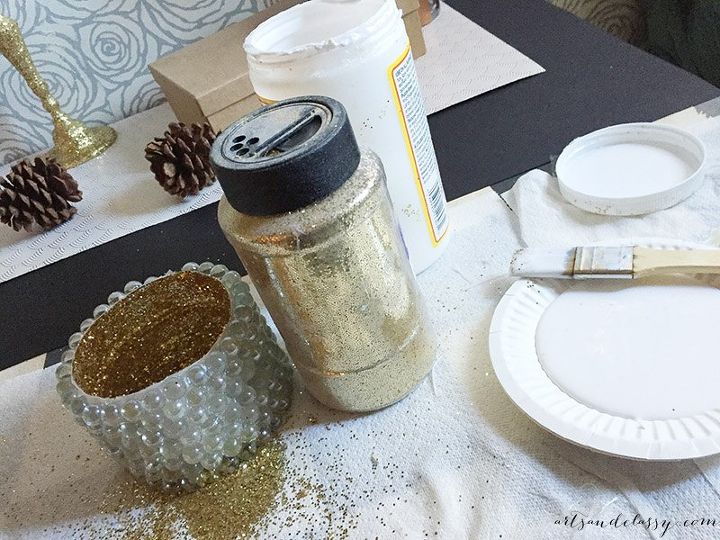 26 stunning ways to use mod podge in your home, Create a glittery candle holder