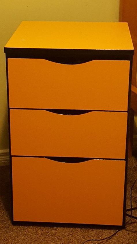 q what is the best way to repaint an orange metal filing cabinet