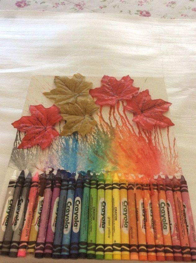 how to make a melted crayon canvas with leaves