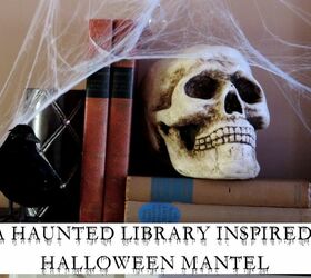 a spooky haunted library inspired halloween mantel