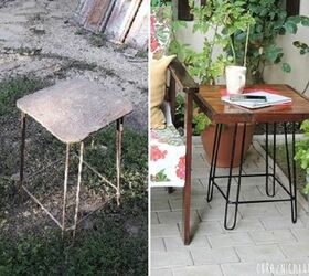 the old stool turns into an industrial side table