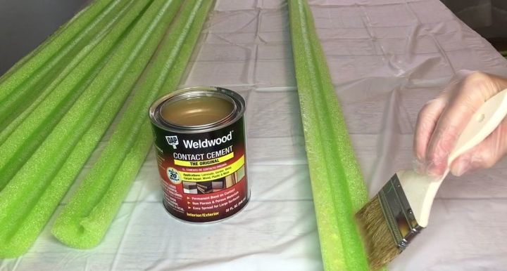 grab some pool noodles and copy these 3 ideas, Step 3 Brush noodles with contact cement