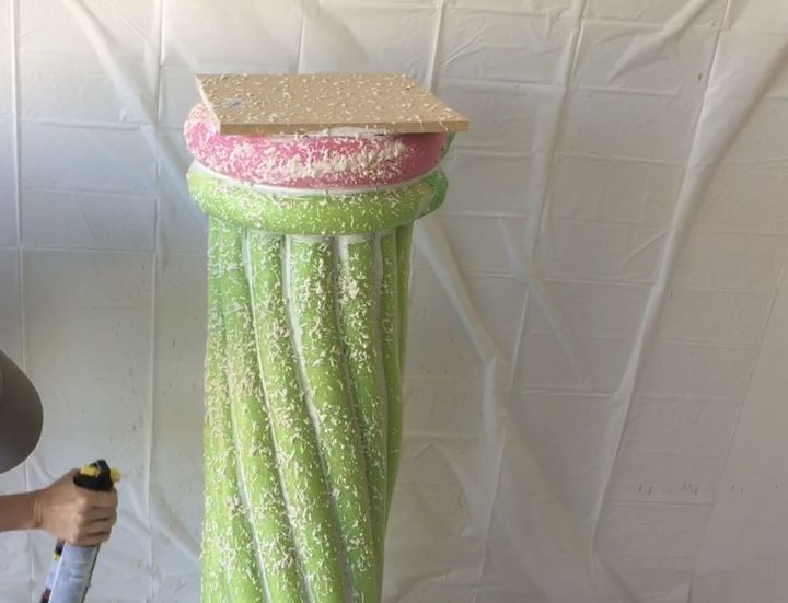 grab some pool noodles and copy these 3 ideas, Step 8 Apply texture spray onto column