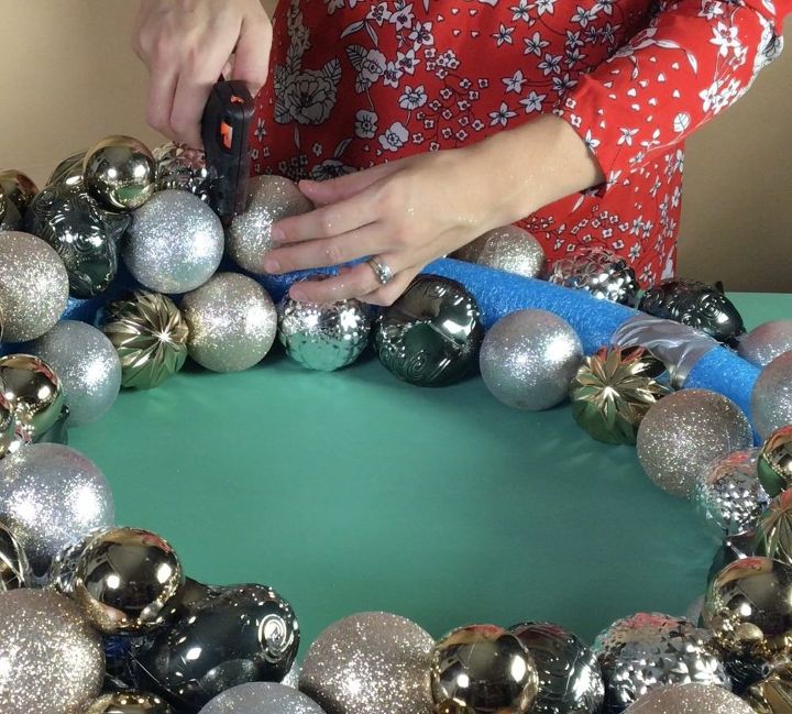 grab some pool noodles and copy these 3 ideas, Step 5 Cover noodle entirely with ornaments