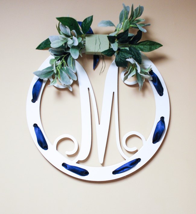 create a wooden monogram wreath with fall floral topper