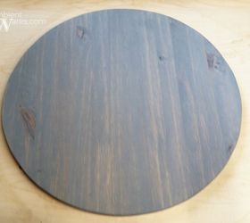 wooden lazy susan tray using a salvaged table lamp piece