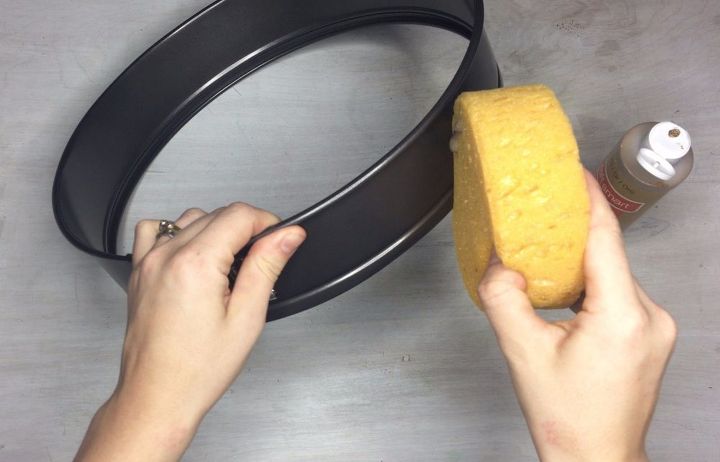 turn a cake pan into a shelf more clever repurposing ideas, Step 4 Sponge paint pan ring optional