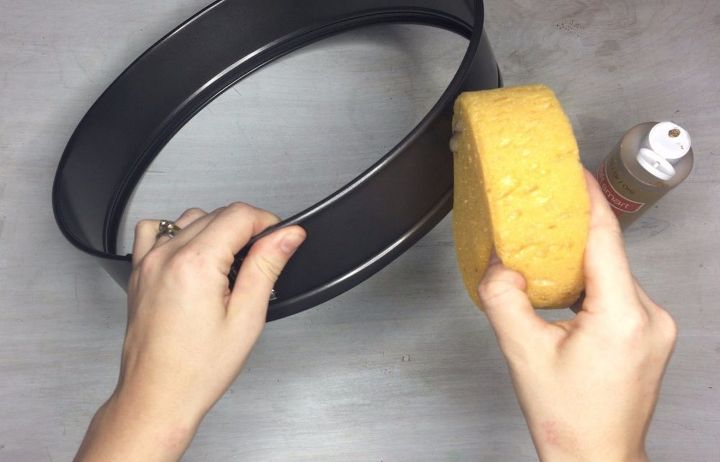 turn a cake pan into a shelf more clever repurposing ideas, Step 4 Sponge paint pan ring optional