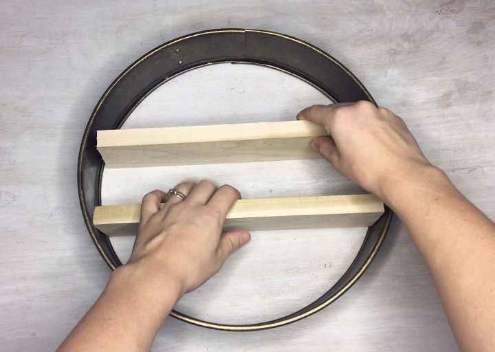 turn a cake pan into a shelf more clever repurposing ideas, Step 5 Insert wood pieces into ring