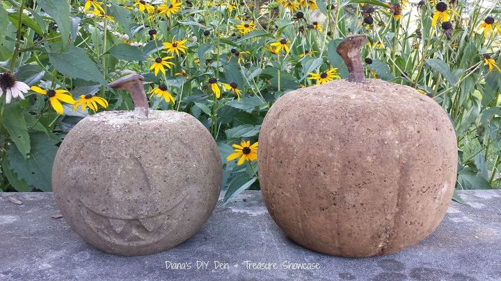 s 10 spook tacular ways to dress up your dollar store pumpkins, Use them as molds for concrete decorations