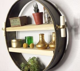 turn a cake pan into a shelf more clever repurposing ideas, Step 9 Hang on wall and fill shelves