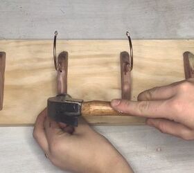 turn a cake pan into a shelf more clever repurposing ideas, Step 5 Secure hooks with tack nails