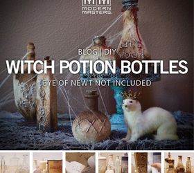 halloween diy witch potion bottles blue patina stand