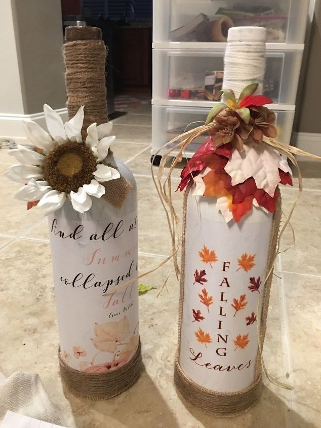 easy fall bottle decor, Fall Autumn bottles DIY