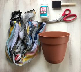 s step by step upcycle your old clothing items for these great ideas, Next Use Your Scarf For A Patchwork Pot