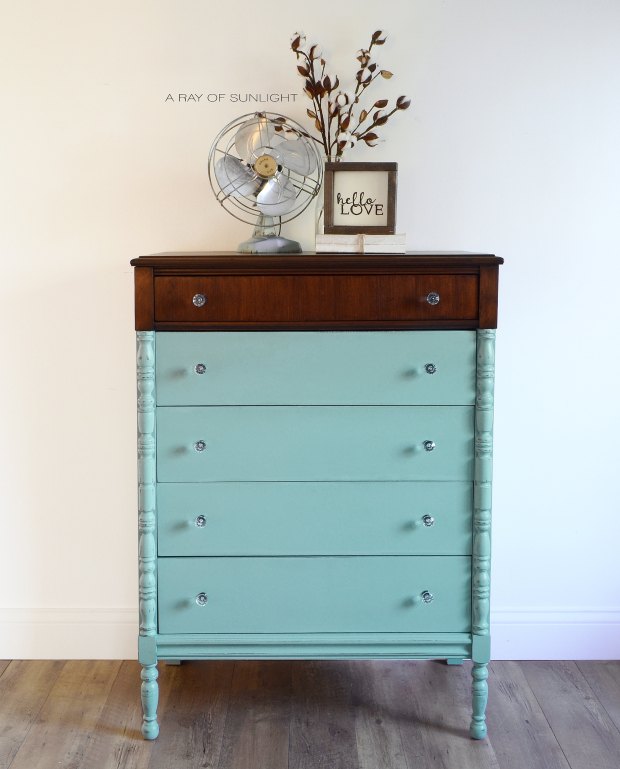 paint dipped teal dresser