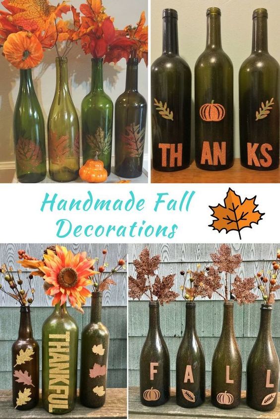 transforme garrafas de vinho em decoraes de outono, Id ias de garrafas de vinho recicladas para decora o de outono
