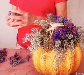4 Easy Steps To Decorating A Yellow Pumpkin With Purple Statice And Ai
