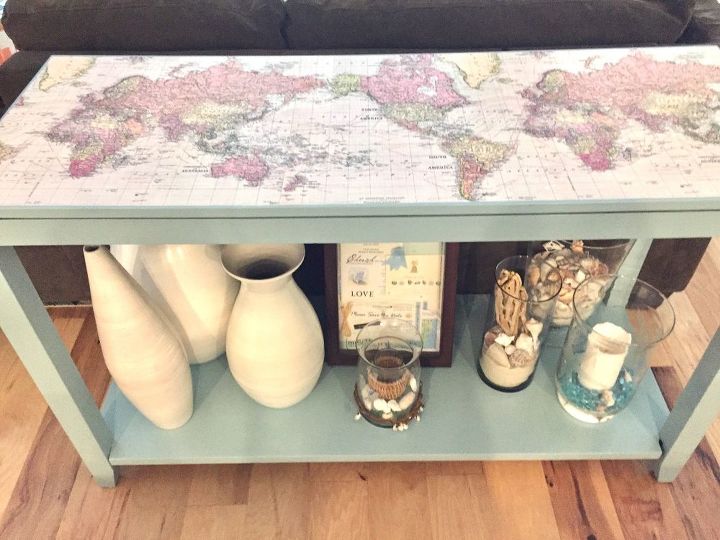 old dark console table gets a new beachy look