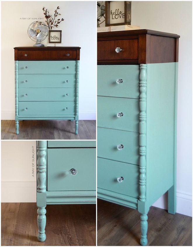 paint dipped highboy dresser in teal