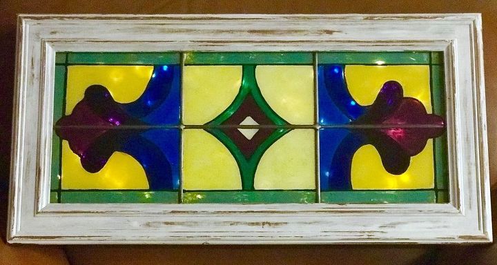 5 glass cabinet door transformed into faux stained glass window