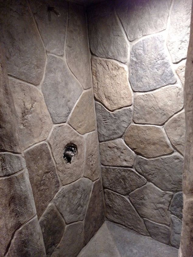 custom hand carved vertical concrete shower, Step 3 Coloring the stones