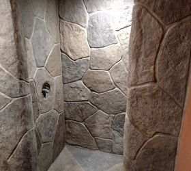 custom hand carved vertical concrete shower, Step 3 Coloring the stones