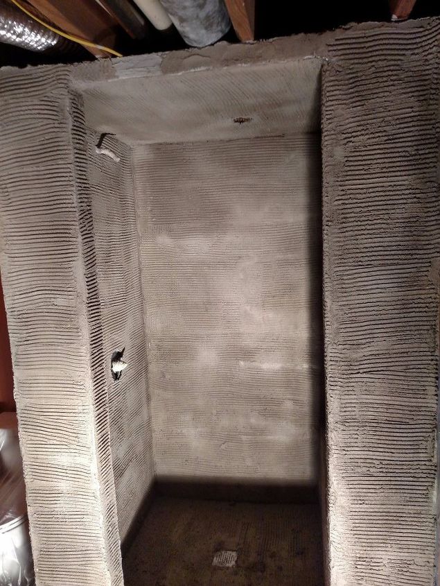 custom hand carved vertical concrete shower, Step 1 Scratch Coat