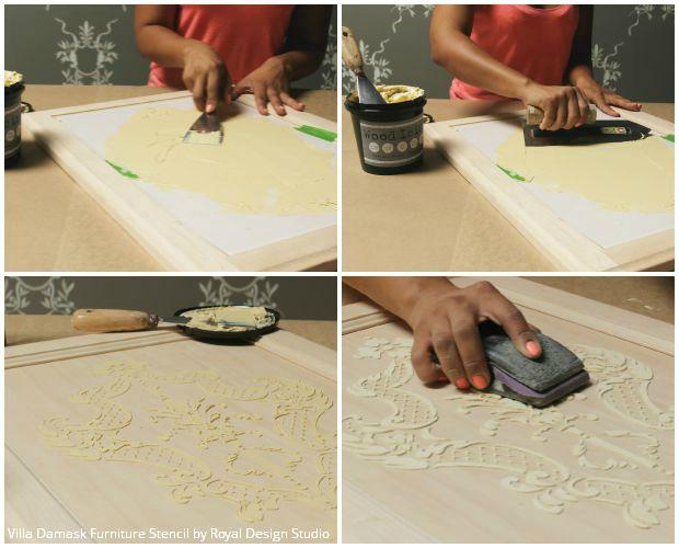 how to stencil a carved wood look on cabinets with wood icing